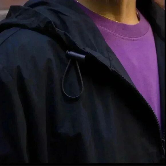 STUSSY Y2K 90s Vtg Retro Woman’s Roomy Black Long-Sleeve Hood Dress Jacket Sz S - Picture 5 of 11